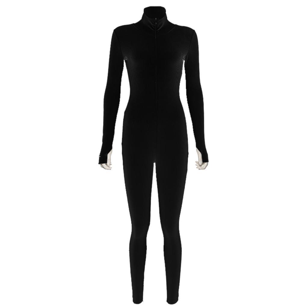 Women Ribbed Rompers Sporty Fitness Embroidery Letter Print Zipper Jumpsuit
