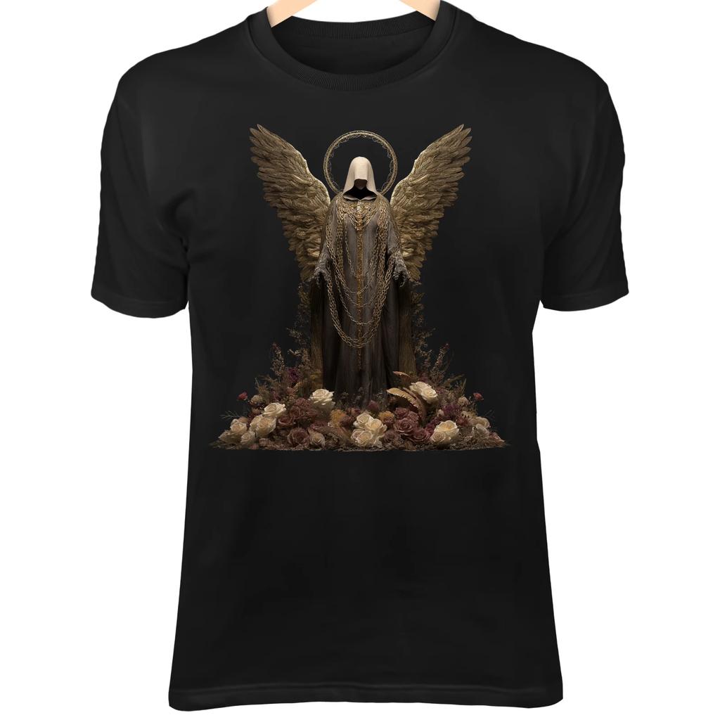 Fallen Angel T-Shirt – Golden Fire Wings, Broken Sacred Sword, Gothic Warrior Ar