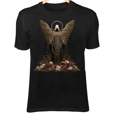 Gefallener Engel T-Shirt – Goldene Feuerflügel, Gebrochenes Heiliges Schwert, Gotischer Krieger Ar