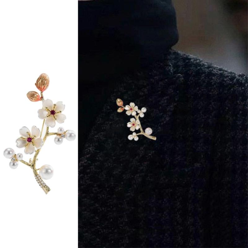 Chinese Style Shell Floral Brooch Vintage Fashion Plum Flower Laple Pin for Clothes Vintage Ornament Gift For Her