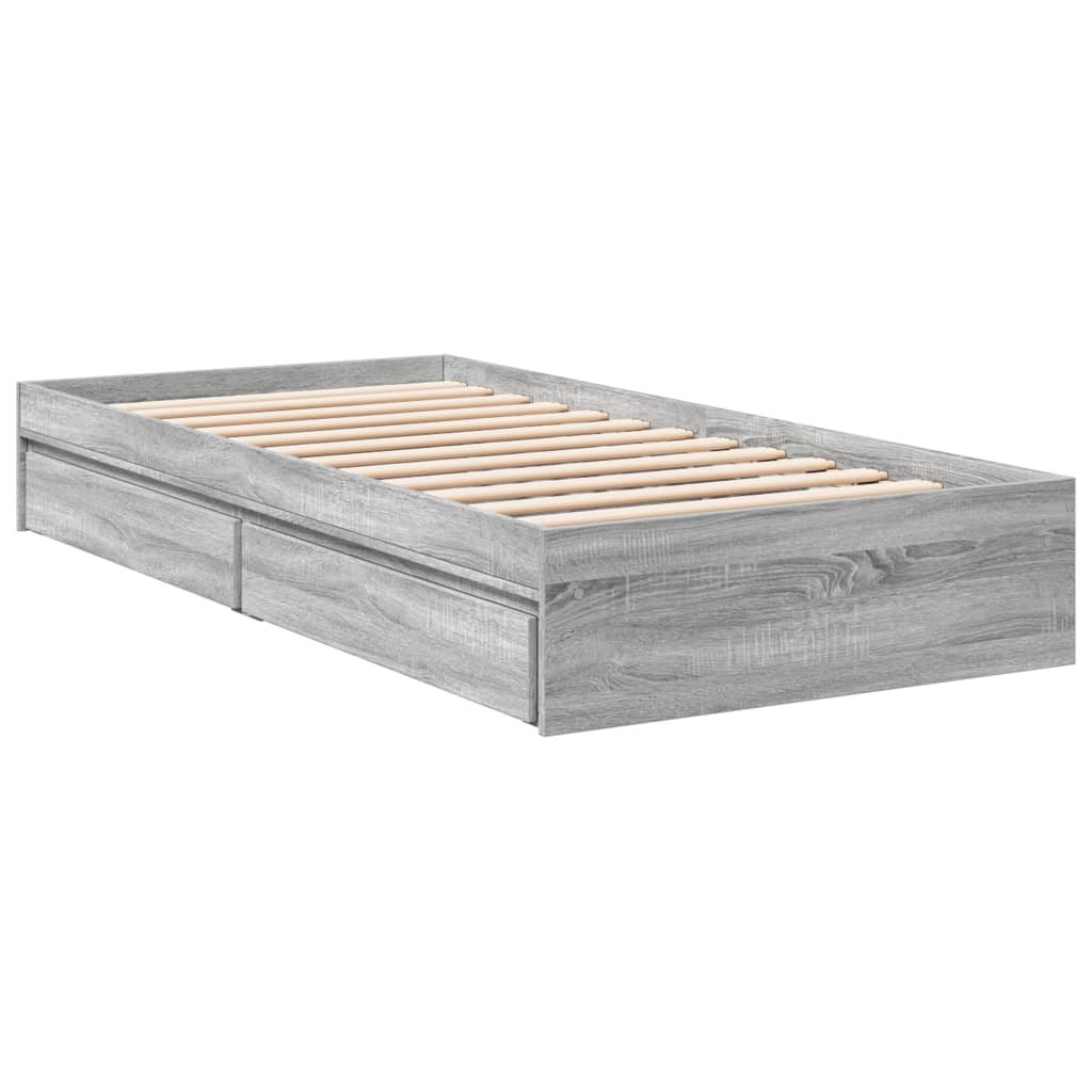 Bed Frame with Drawers Grey Sonoma 90x200 cm Engineered Wood