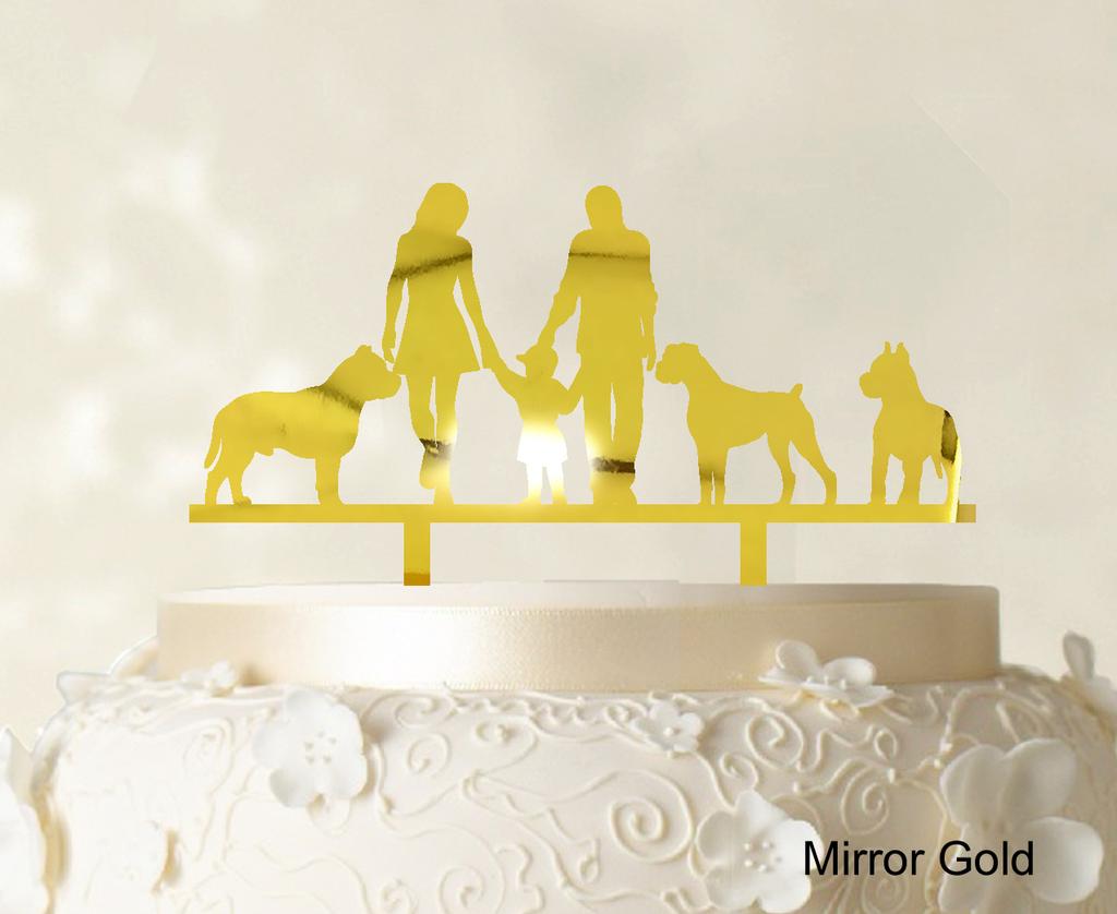 Decor personalizat pentru tort de familie cu siluetă de câini, pentru tort de nuntă, opțiune de decorațiuni pentru tort disponibilă de 15-18 cm
