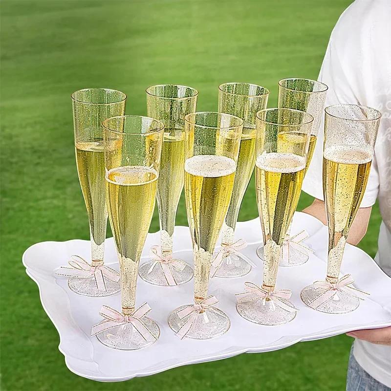 25ks Jednorázové plastové flétny na šampaňské 5Oz čiré třpytivé Šálky na šampaňské Bar Svatební párty Šálky na víno Křišťálový pohár na víno