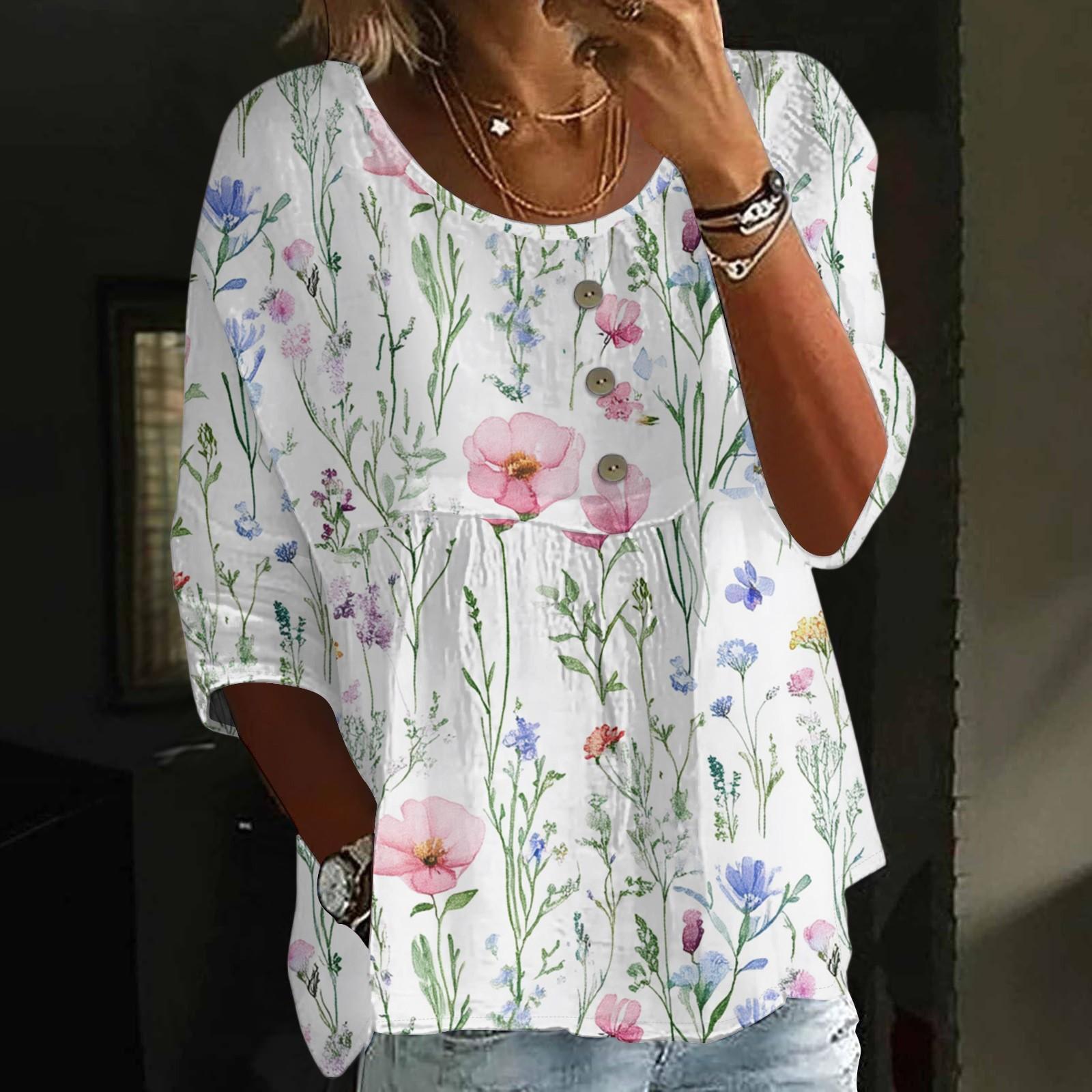 

Льняные рубашки для женщин с рукавом 3/4 на пуговицах с V-образным вырезом, летние топы, нарядные повседневные милые рубашки XL белый