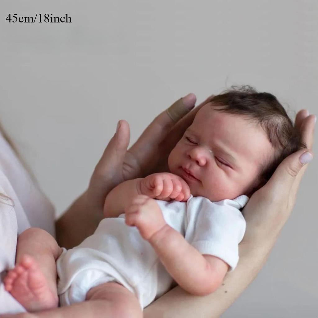 BZDOLL 45cm Soft Touch Vinyl Asleep Art Reborn Baby Doll with 3D-paint Skin and Hand Painting 18inch Sleeping Girl Toy Lovely Kids Birthday Gift