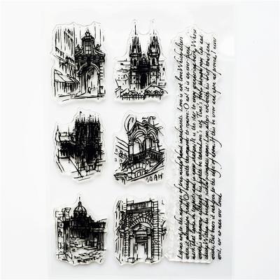 1pc Retro Stamp Transparent Silicone Seal Aircraft Tower Building Clear Stamps Office Supplies Stamps DIY Student Stationery