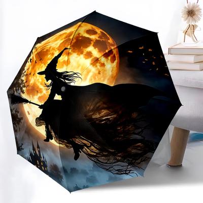 1pc Moon Witch Automatic Open/Close Umbrella, Windproof, Folding Compact Umbrella with Lightweight Design for Women/Men048