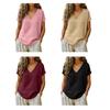 Women Tops V-Neck Short Sleeve Loose Fit Tee Tops Pure Color Casual Summer Blouse