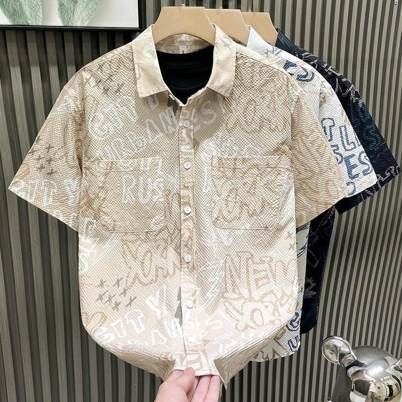 New Men's Summer Shirts Loose Trendy Versatile Cool Looking Shirts with Stylish Prints Casual Short Sleeved Shirts