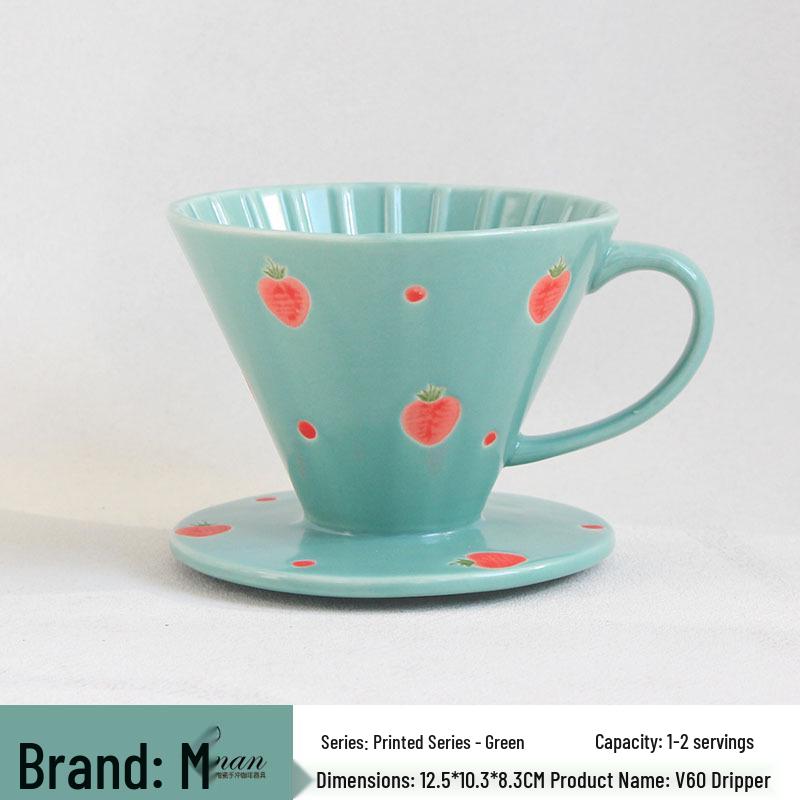 Qiao Ni Hand-Painted V60 Ceramic Pour-Over Coffee Dripper with Handle for 1-4 People