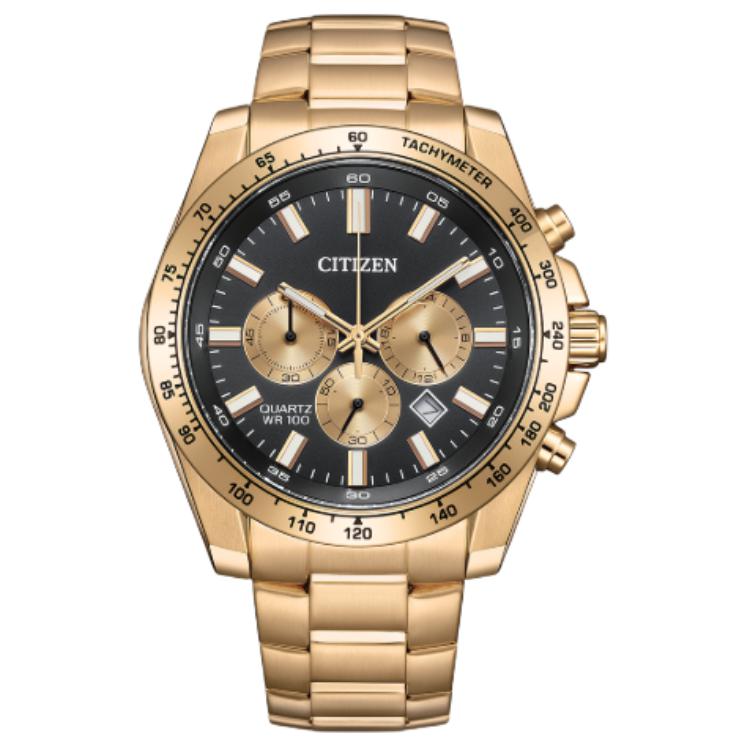 CITIZEN QUARTZ 100m Water Resistant Quartz Movement Stainless Steel Strap Watch 44mm Men s Watches AN8233-51E Black Dial