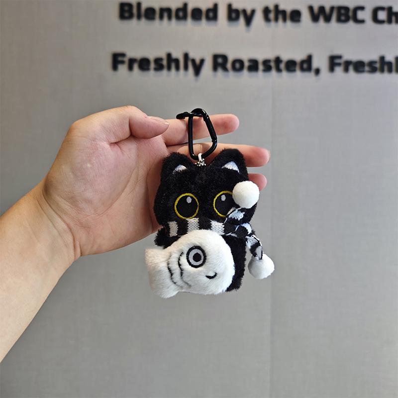 Squeaky Cartoon Plush Black White Cat Doll Toy Keychain Bag Pendant Charms Car Keyring Accessories For Couples Kawaii Gift