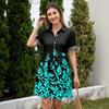 Women's Casual Loose Fit Shirt Dress Button Front Short Sleeve Collared Dress with Floral Print Suitable for Daily Wear and Outdoor Activities