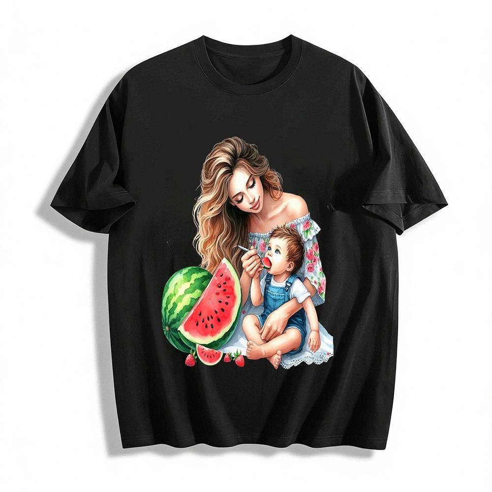Mother Feeding Baby Watermelon Graphic Casual Top Pure cotton T-shirt XXS