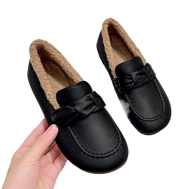 Velvet beanie shoes women's 2025 winter new soft-soled soft-faced mother flat-soled leather shoes warm versatile cotton shoes