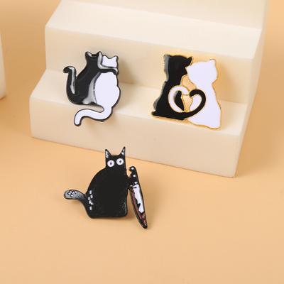 Punk Black Cats with Knife Enamel Pins Cat Animal Brooches Cute Cat Badges Pins Sleepy Hug Kitty Enamel Pins Coat Hat Animal Decoration Jewelry Gifts