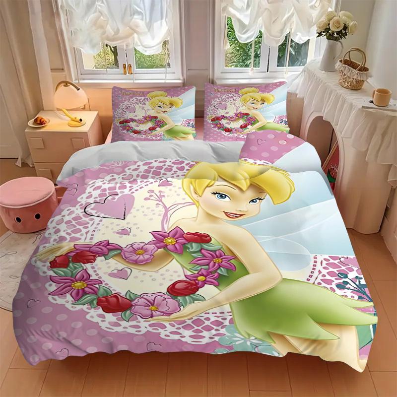 Tinker Bell Fairy Flowers Print 3Pcs Bedding Setduvet Cover With 2 Bedropillowcase Home Birthday Gift