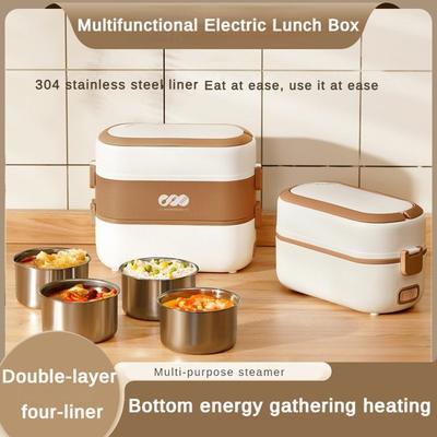 250W 1L/2L Multifunctional Stainless Steel Inner Heating Lunch Box Plug In Steam Cooking Insulated Bento Box Portable Low Noise Electric Dining Box