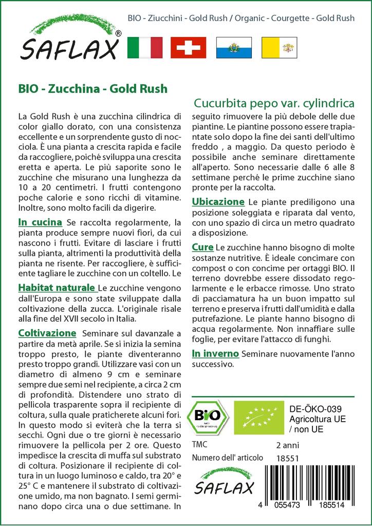 SAFLAX Zahrada v sáčku - Bio - Cuketa - Zlatá horečka - 5 semen - Se substrátem v padnoucím sáčku - Cucurbita pepo