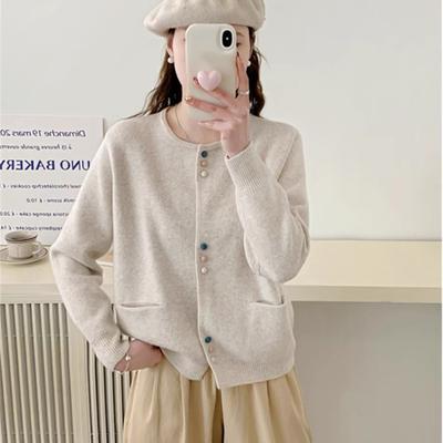 Lazy Wind Crew Neck Knitted Cardigan 2025 Autumn New Fashion Foreign Style Sweater Jacket Women's Korean Version Loose Top