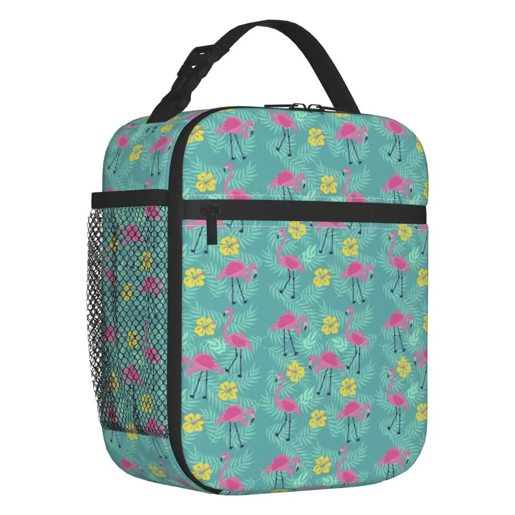 Pink Flamingo Summer Vibes Flamingos Pattern Portable Lunch Boxes Cooler Thermal Food Insulated Lunch Bag Kids School Children