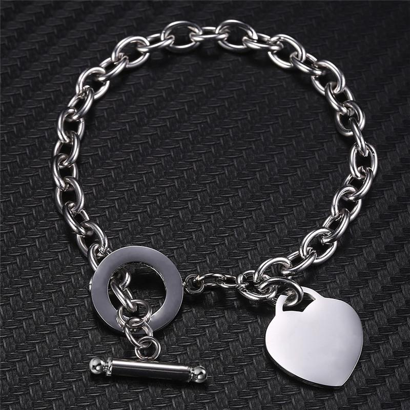 Rose Gold Heart-Shaped Letter Bracelet with OT Buckle - European & American Fashion