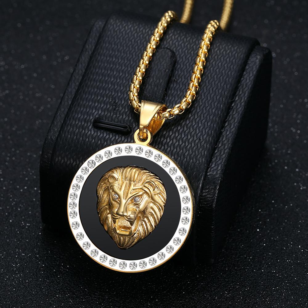 Moda Punk Collana con Ciondolo Testa di Leone Iced Out Colore Oro Acciaio Inossidabile Animale Girocollo per Uomo Gioielli da Festa Regalo Maschile 2025