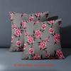 1 Pieces Gray Cushion Covers With Pink Floral 2D Printed Polyester Pillowcase, Sofa Decorative Cushion Cov Headboard Pillow