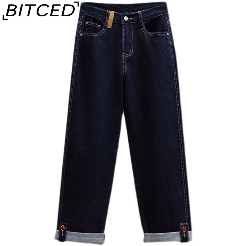 

BITCED Женские джинсы-стрейч большого размера с надписью Cut Label, широкие, прямые, облегающие, расклешенные брюки длиной девять дюймов, модные XXXXXL темно-синий