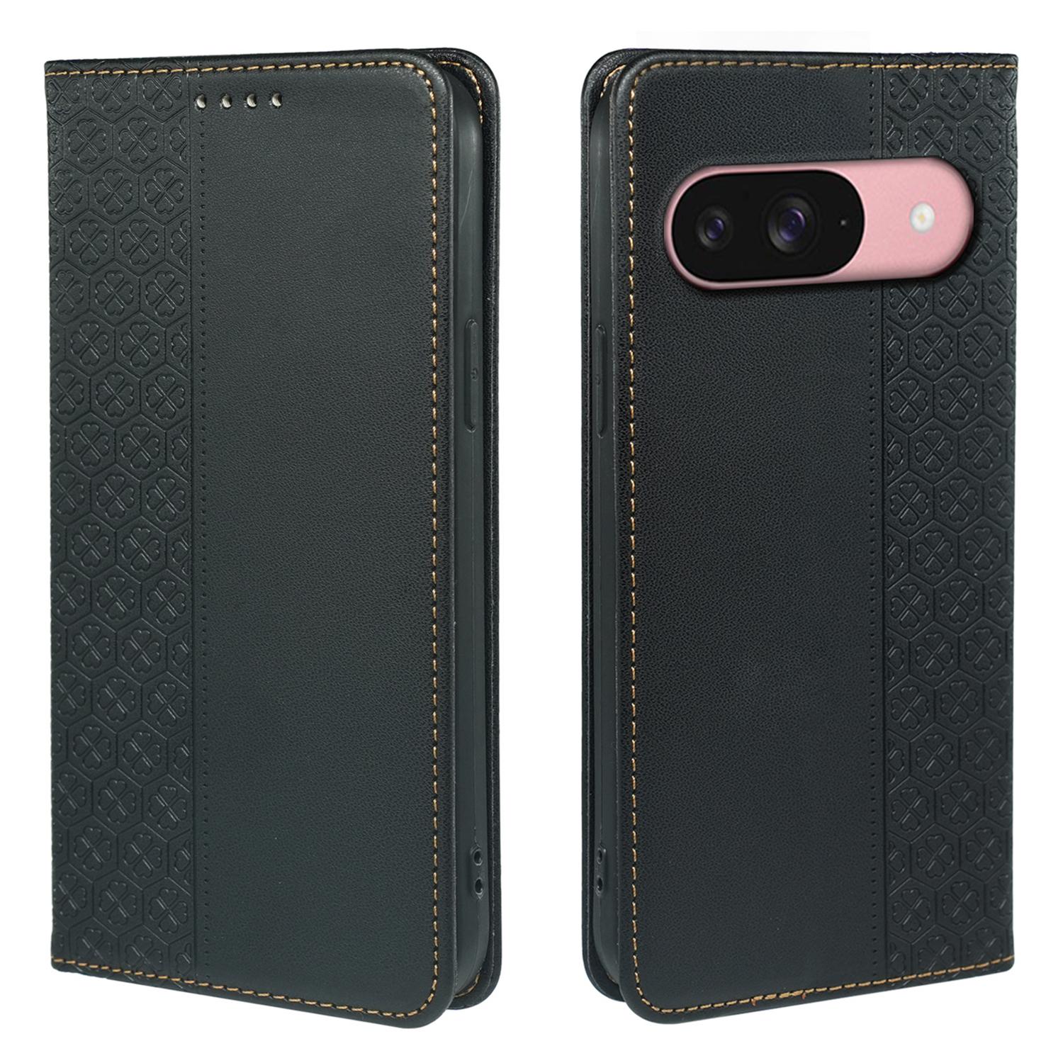 

Для Google Pixel 9/Pixel 9 Pro Чехол Кожаный Чехол-книжка Четырехлистный клевер Подставка Кошелек Black