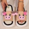 Lovely Milk Cow Indoor House Slippers Women 2024 Autumn New Breathable Linen Sole Platform Slides Non-Slip Flat Heels Home Shoes