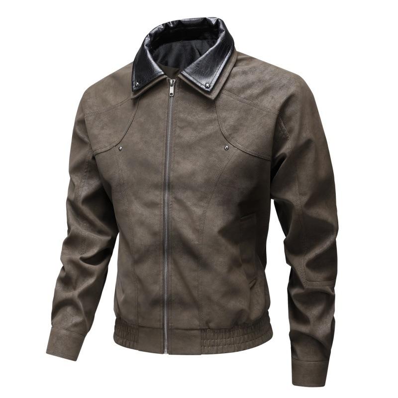 Spring and Autumn Men's Jacket Retro Coat Casual Japanese Lapel Loose Long Sleeve Leather Joker Cool