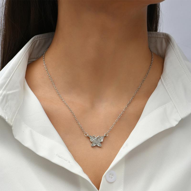 Butterfly full diamond necklace, new jewelry fashion high-end wind collarbone chain women's neck chain