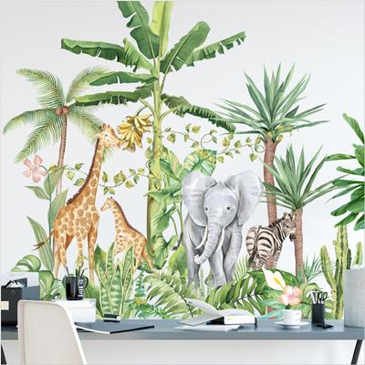 African Wildlife Oasis Self Adhesive Wall Sticker Banana Leaf Pattern for Living Room Bedroom Corridor Home Decor