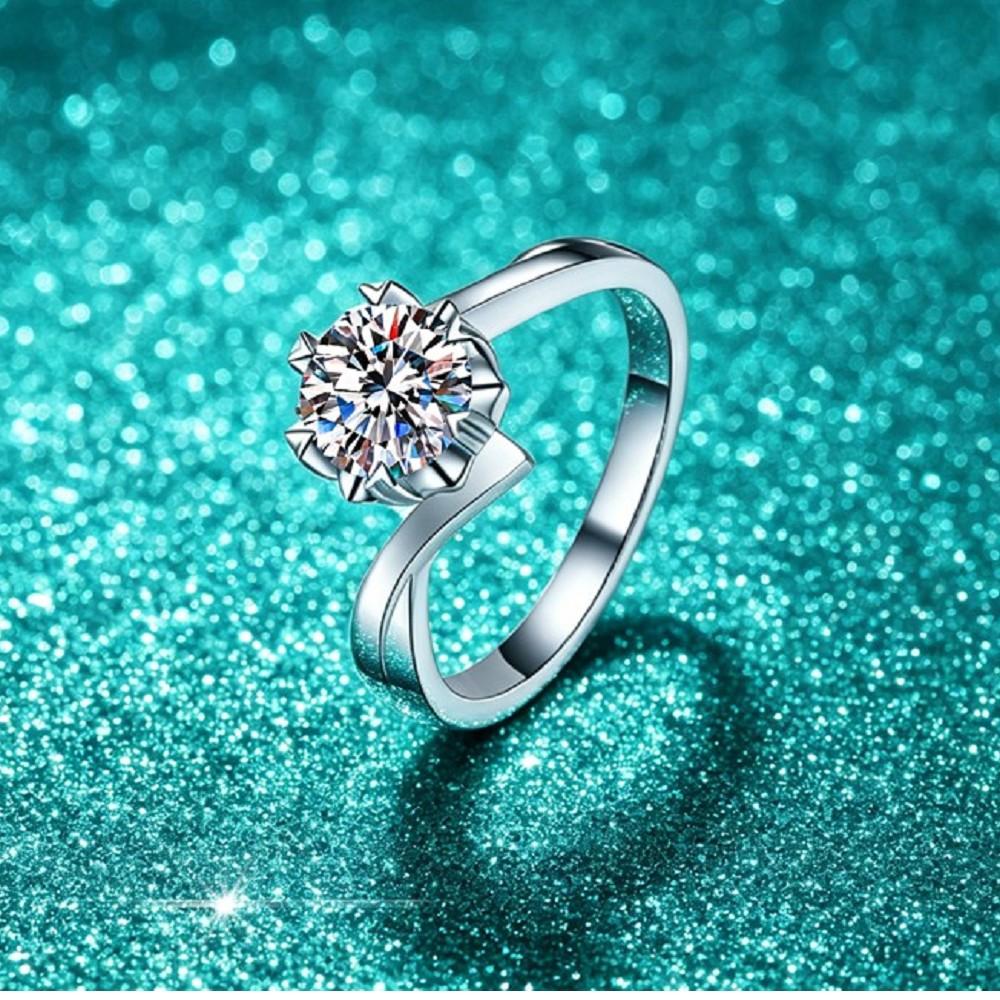 VENTFILLE 100% CopperMoissanite Ring Diamond 0.3/1CT D Color For Women Engagement Wedding Band Jewelry
