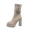 Small Thick-soled Thick-heeled Short Boots Women's New Autumn Retro Suede Super High-heeled Elastic Thin Boots