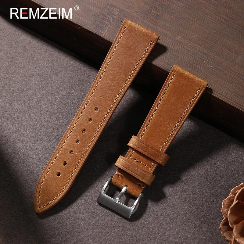 

18мм 19мм 20мм 21мм 22мм Кожаный ремешок для часов с быстрой заменой Мягкий Ретро Винтажный Универсальные кожаные браслеты Наручный ремешок Мужской Женский 21mm светло-коричневого