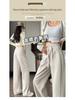 Women's Petite Velvet-Lined Wide-Leg Sweatpants, Straight-Leg Style, Height-Enhancing, 2025 Autumn/Winter Collection.