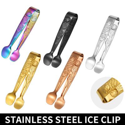 Stainless Steel Ice Cube Clip Rustproof Vibrant Color Comfortable Grip Round Head Sugar Food BBQ Pastry Tongs Kitchen Tool