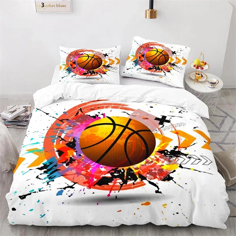 Boys Basketball Sports Theme Ball Comfortable Duvet Quilt Cover Pillowcase Bedding Set Children Bedroom Decoration Home Textile