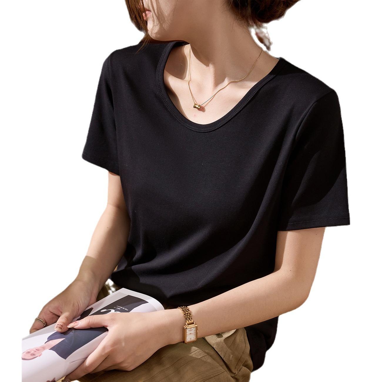 

Футболка из чистого хлопка с большим круглым вырезом для женщин, летняя, новая, с короткими рукавами, свободная, универсальная, базовый топ One Size