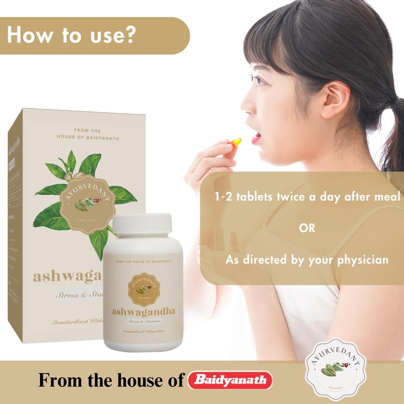 Baidyanath Asli Ayurved Jhansi Ayurvedant Ashwagandha Tablets 60 Count Stress Relief and Energy Support