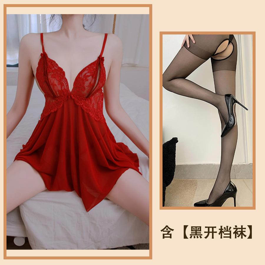 Sexy Lingerie Sexy Lace Seduction Nightdress Large Size Hot Transparent Open Gear Free Pajama Suit Uniform