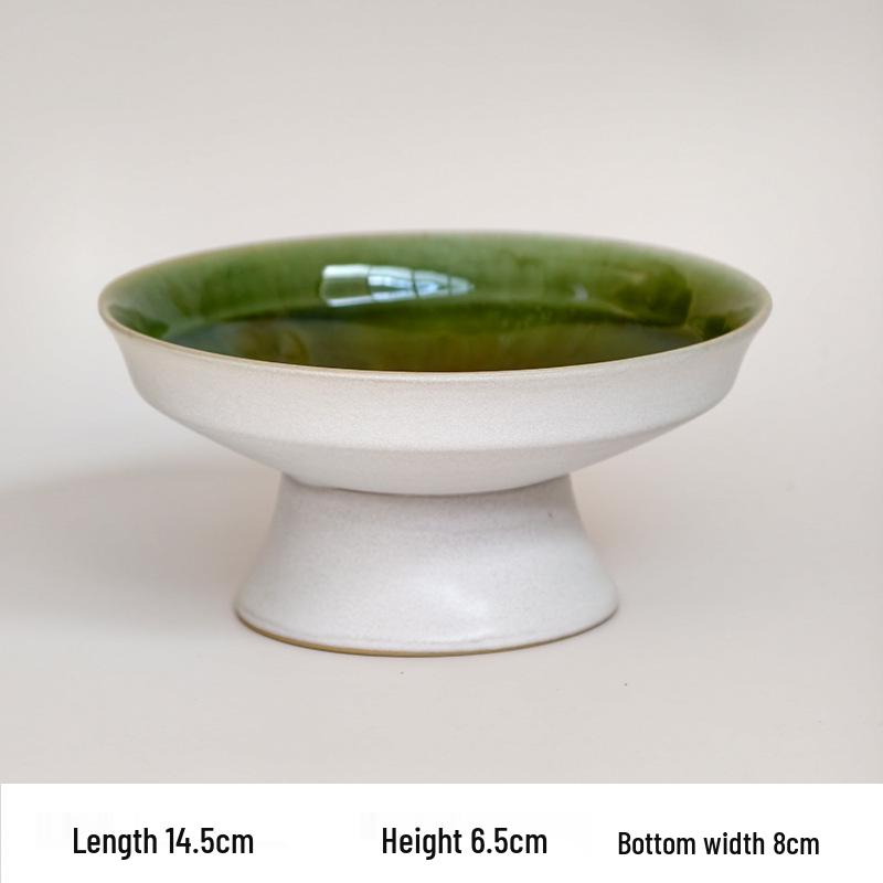 Emerald Green High-Footed Ceramic Fruit Bowl and Snack Plate for Living Room Decor