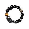 Men's Black Gold Obsidian & Tiger Eye Wealth Bracelet with Heart Sutra Bead