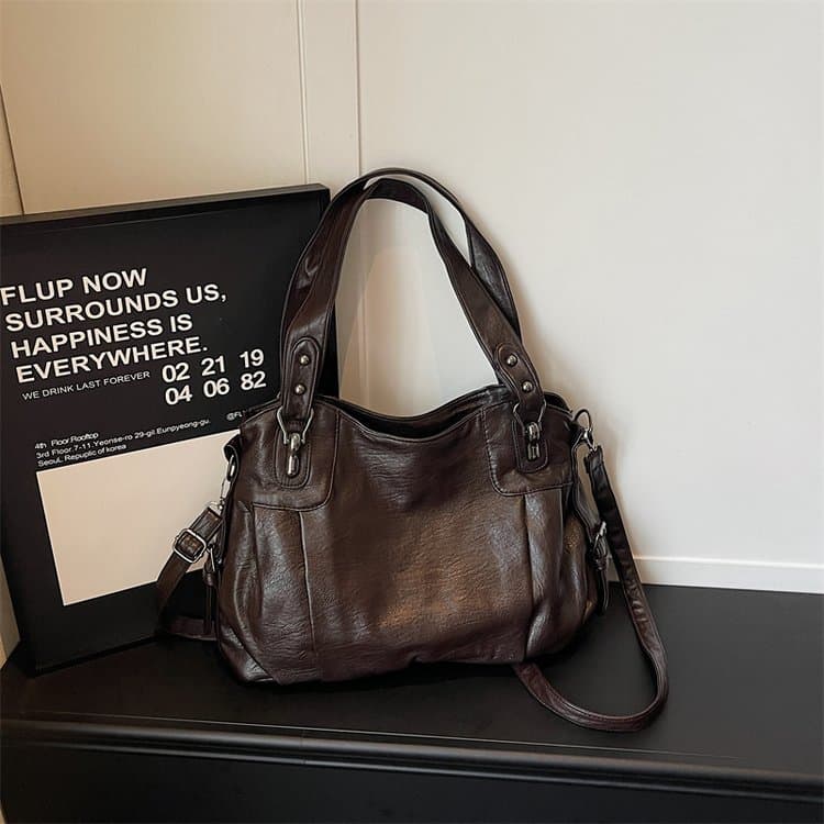 Multi-compartment soft leather tote bag women's shoulder messenger bag