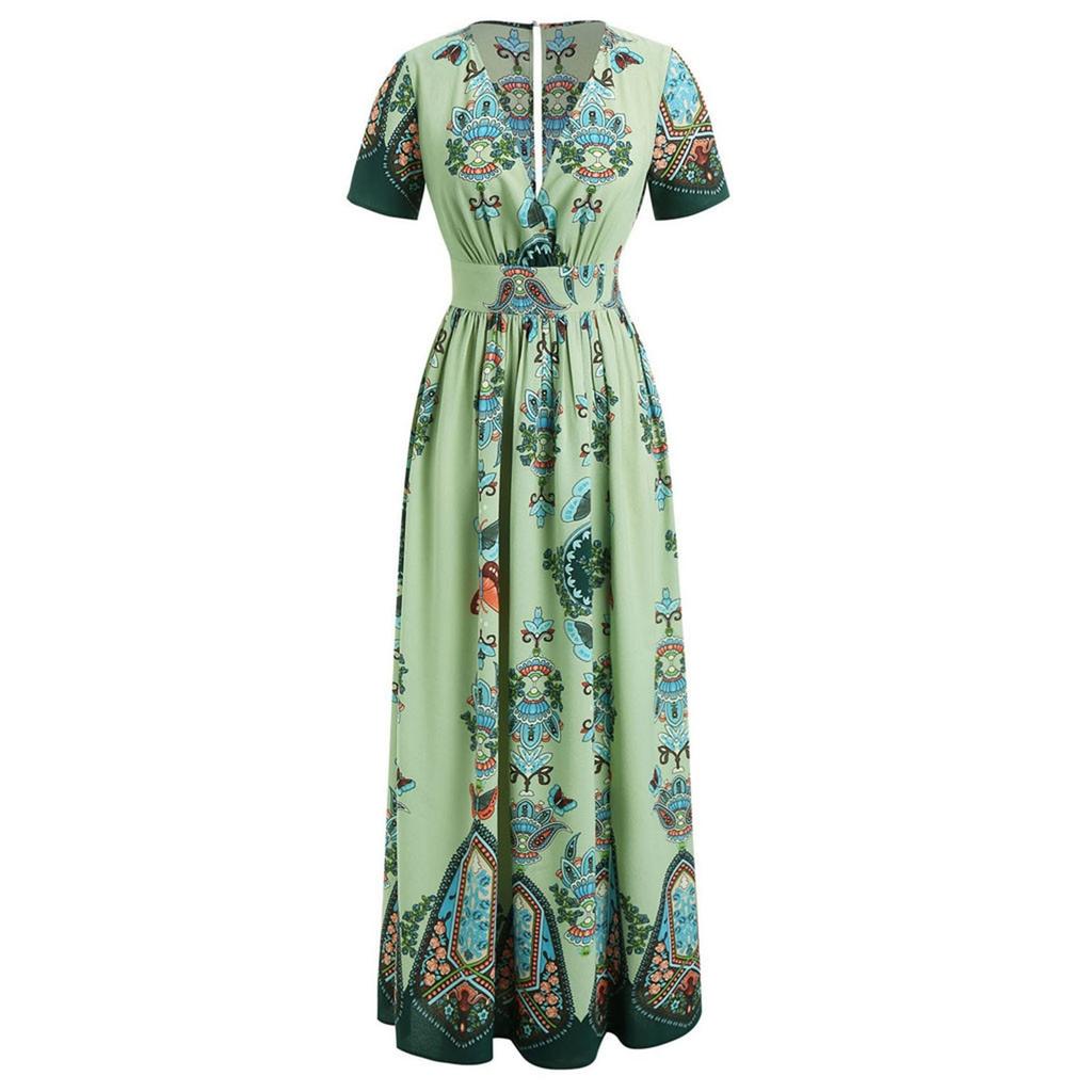 Plus Size Mode Damen Schmetterling bedrucktes V-Ausschnitt Kurzarm lässiges langes Kleid