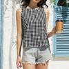Women’s Sleeveless Round Neck Plaid Button Down Casual Vest Top with Gingham Pattern and Relaxed Fit for Everyday Wear
