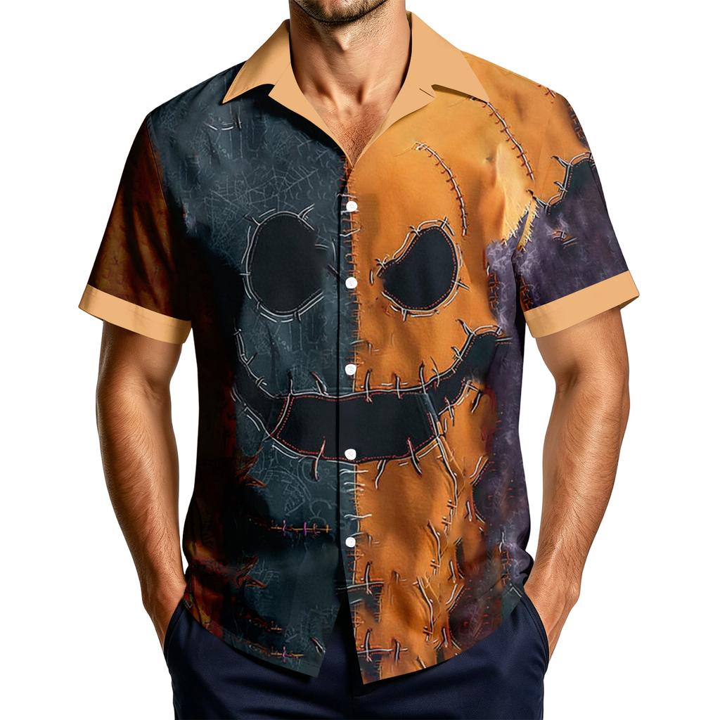 Men's Casual Short Sleeve Shirt with Halloween Print for Parties and Everyday Wear