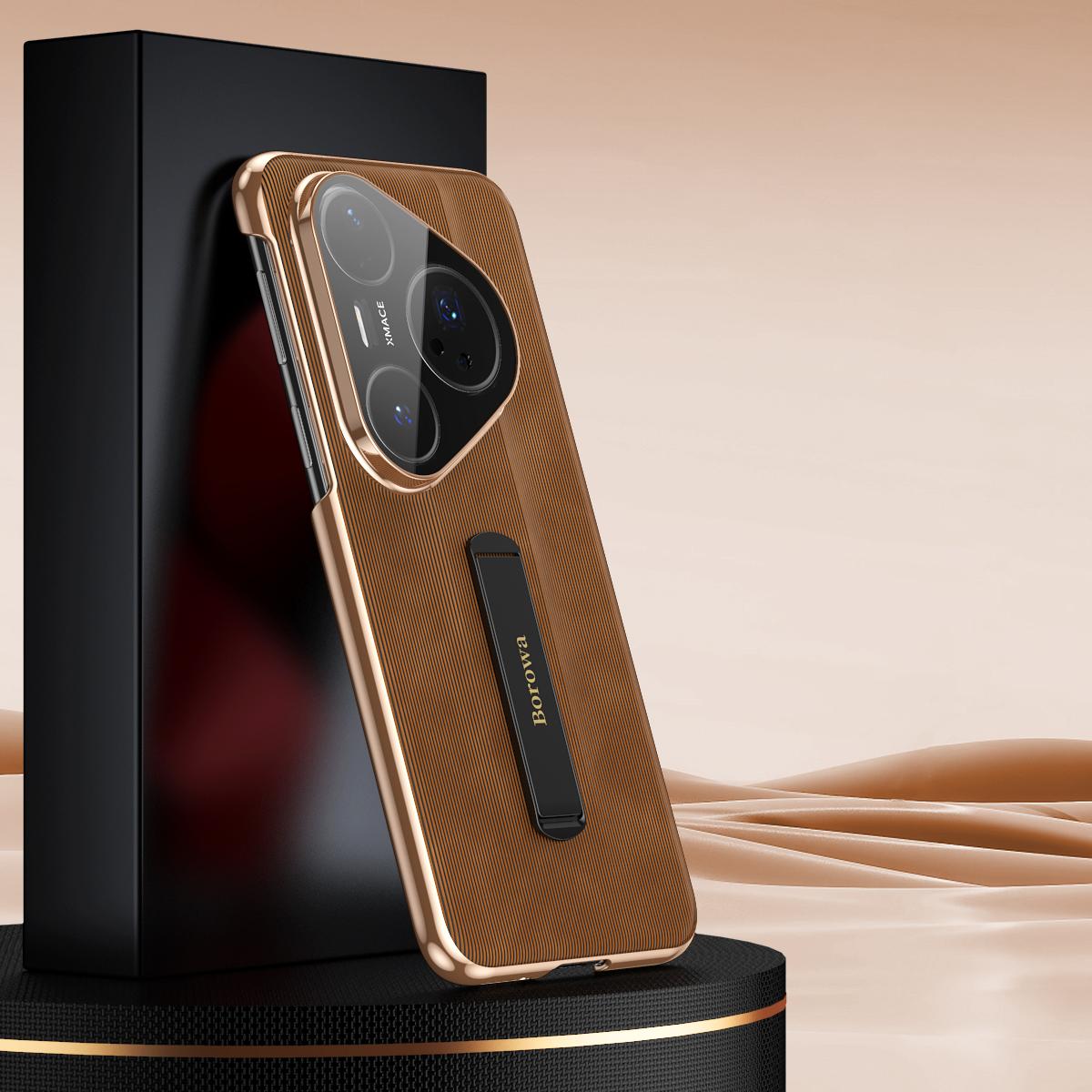 

Retro Vertical Texture Leather Phone Case for Huawei Pura 80 Ultra P80 Pro Plus Alloy Bracket Fine Hole Lens Protective Cover Huawei Pura 80 Pro+ коричневый